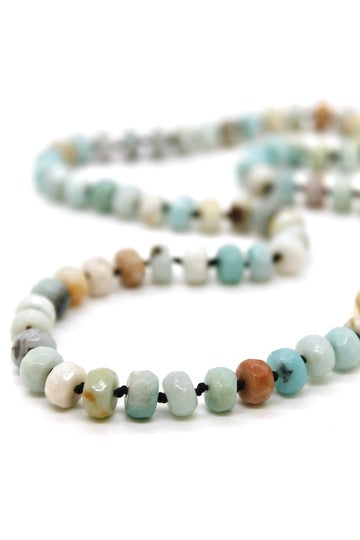 Hand-Knotted Short Faceted Amazonite Beaded Necklace - NLS-AZ