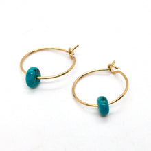 Load image into Gallery viewer, Mini Turquoise and Gold Hoop Earrings E7-008 -Stone Collection-
