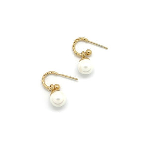 Mini Pearl Drop on Gold Hoop Earring