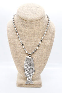 Large Fish Pendant Convertible Silver Chain Necklace