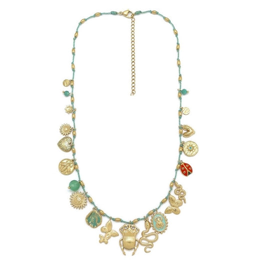 Beetles Bugs and Hearts Charms Necklace -  N2-2680
