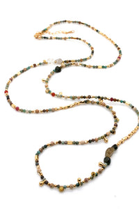 Museum Style Gold Plate and Semi Precious Stone Double Length Necklace -French Flair Collection-