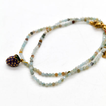 Wine Grapes Mini Stone Gold Charm Necklace