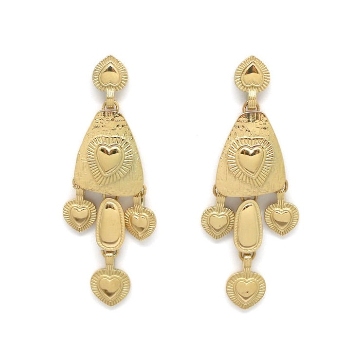 24K Gold Plate Heart Dangle Earrings - E4-316