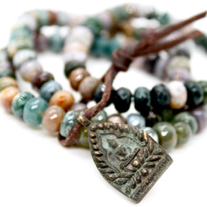 Faceted Indian Agate Reversible Vintage Buddha Charm Bracelet -Buddha Collection-