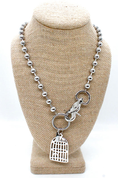 Bird Cage Necklace Single Silver Chain Claw Clasp