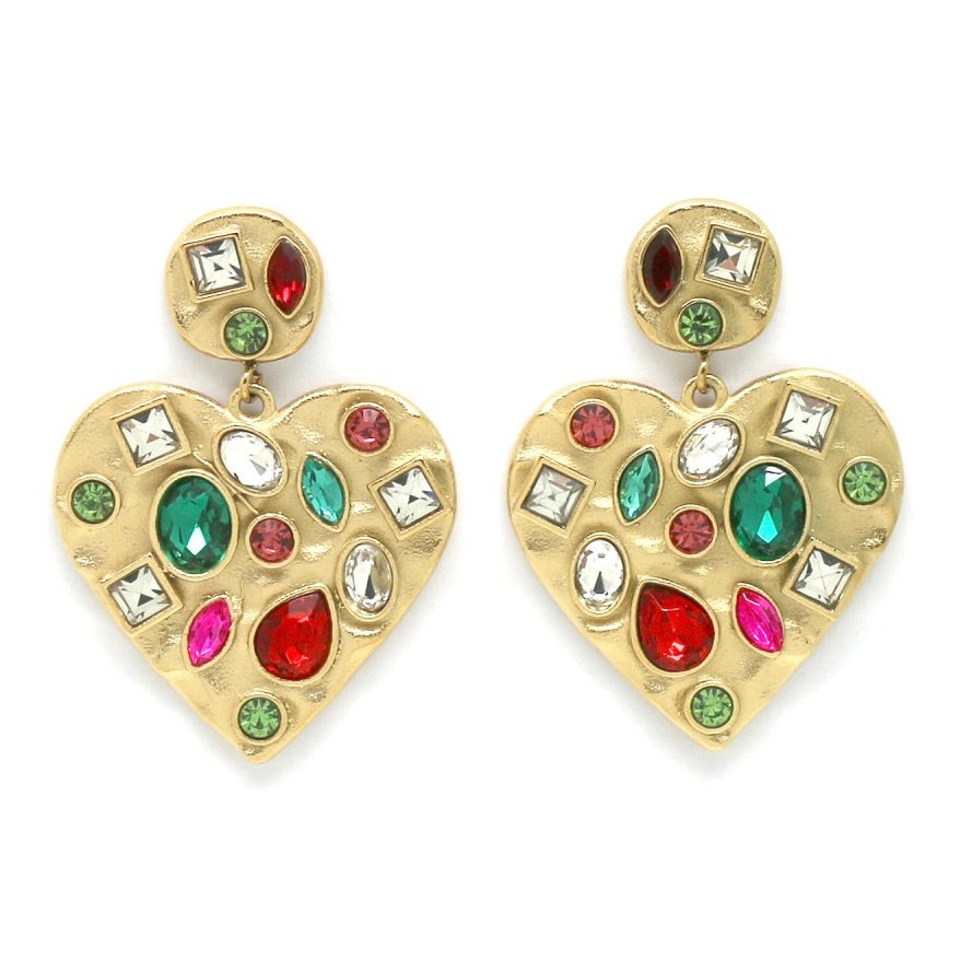 Multi Crystal Heart Earrings - E4-320