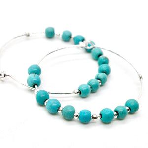 Turquoise Bead Silver Hoop Earrings E7-006S -Stone Collection-