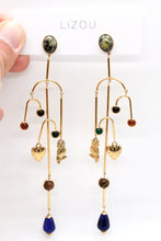 Load image into Gallery viewer, Museum Style Artsy Owl Heart Stone Mobile Earrings - E4-305
