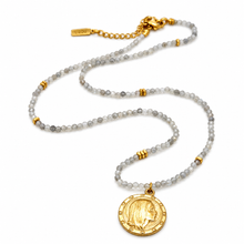 Load image into Gallery viewer, Faceted Mini Labradorite Short Delicate French Religious Medal Necklace - FMN14
