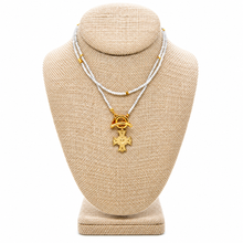 Load image into Gallery viewer, Faceted Mini Labradorite Long Delicate French Religious Medal Necklace - FMN13
