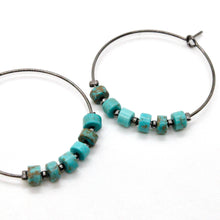 Load image into Gallery viewer, Natural Turquoise Black Hoop Earrings E7-007B -Stone Collection-
