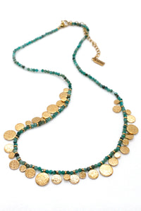 Short Mini Gold Disc Charm Apatite Necklace - N2-2612AP