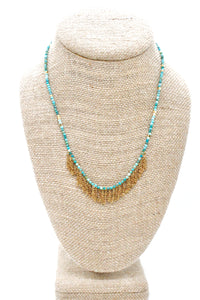 Faceted Turquoise Mini Chain Fringe Necklace -French Flair Collection-