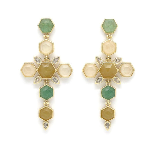 Beautiful Hexagone Rhinestone Cross Earrings- E4-260