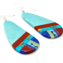 Load image into Gallery viewer, Turquoise Stone Mosaic Navajo American Indian Earrings
