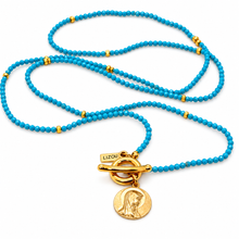 Load image into Gallery viewer, Faceted Mini Turquoise Long Delicate French Religious Medal Necklace  - FMN18
