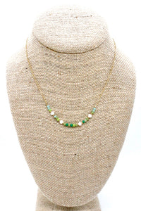 Green and Pearls on Short Gold Necklace -Mini Collection- N3-105