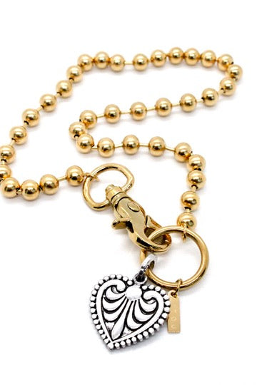 Fleur De Lis Heart Charm Necklace Single Gold Chain Claw Clasp