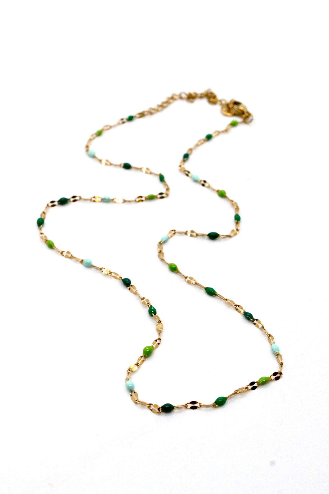 Shades of Green Dot Delicate Chain Necklace -French Flair Collection-