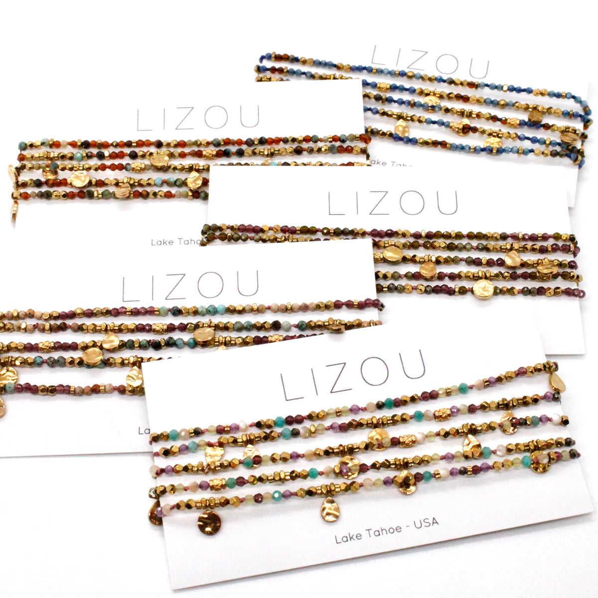 Multi Stone Mix and Mini Gold Coin Wrap Necklace - N2-2617D
