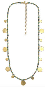 Museum Style Faceted African Turquoise Short Necklace with 24K Gold Plate Mini Charms