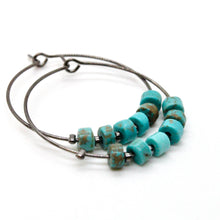 Load image into Gallery viewer, Natural Turquoise Black Hoop Earrings E7-007B -Stone Collection-
