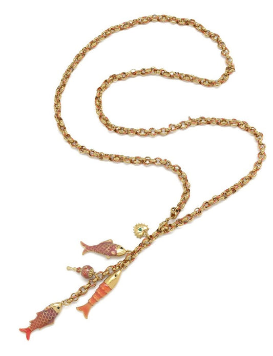 Long Pink Fish Lariat Necklace - N2-2593