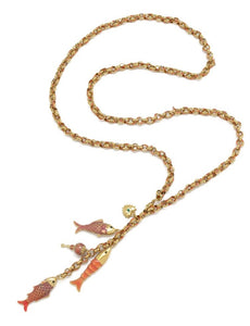 Long Pink Fish Lariat Necklace - N2-2593