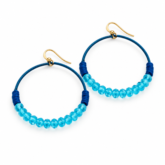 Crystal Beaded Hoop Earrings - E001-Turquoise
