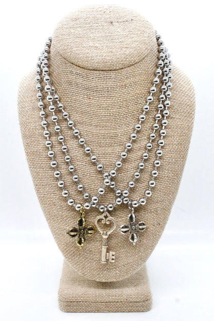 Single Silver Ball Chain Necklace with Silver Key N2-S1008 -The Classics Collection-