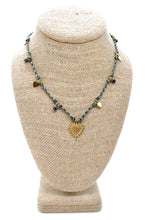 Load image into Gallery viewer, Navy Green Thread Heart Necklace
