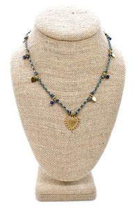 Navy Green Thread Heart Necklace