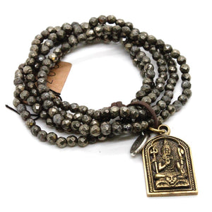 Pyrite Bracelet with Shiva Brass Deity Pendant -The Buddha Collection- BC-079-G