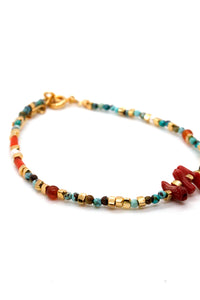 African Turquoise and Red Coral Stone Mix Bracelet -French Flair Collection-