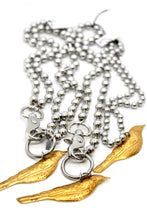 Load image into Gallery viewer, Perched Brass Bird Convertible Silver Chain Necklace
