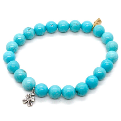 Turquoise Stone Stretch Bracelet with Sterling French Medal Charm -French Medals Collection-
