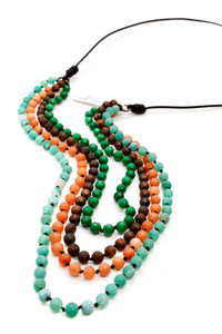 Large Semi Precious Stone Hand Knotted Long Necklace on Genuine Leather -Layers Collection- NLL-M31
