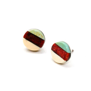 Genuine American Indian Turquoise and Coral Navajo Stud Earrings