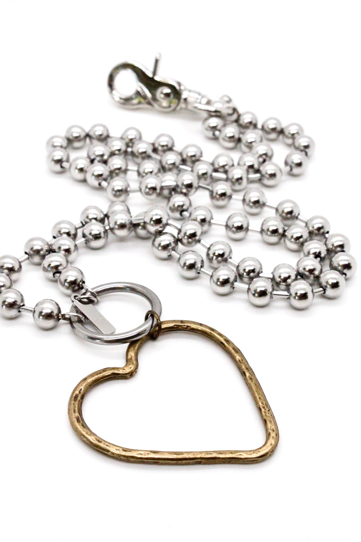 Brass Heart Outline Convertible Silver Chain Necklace