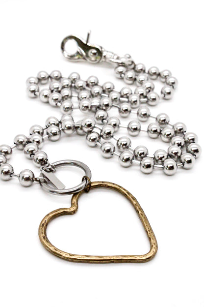 Brass Heart Outline Convertible Silver Chain Necklace