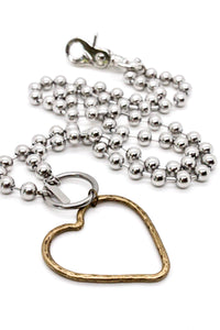 Brass Heart Outline Convertible Silver Chain Necklace