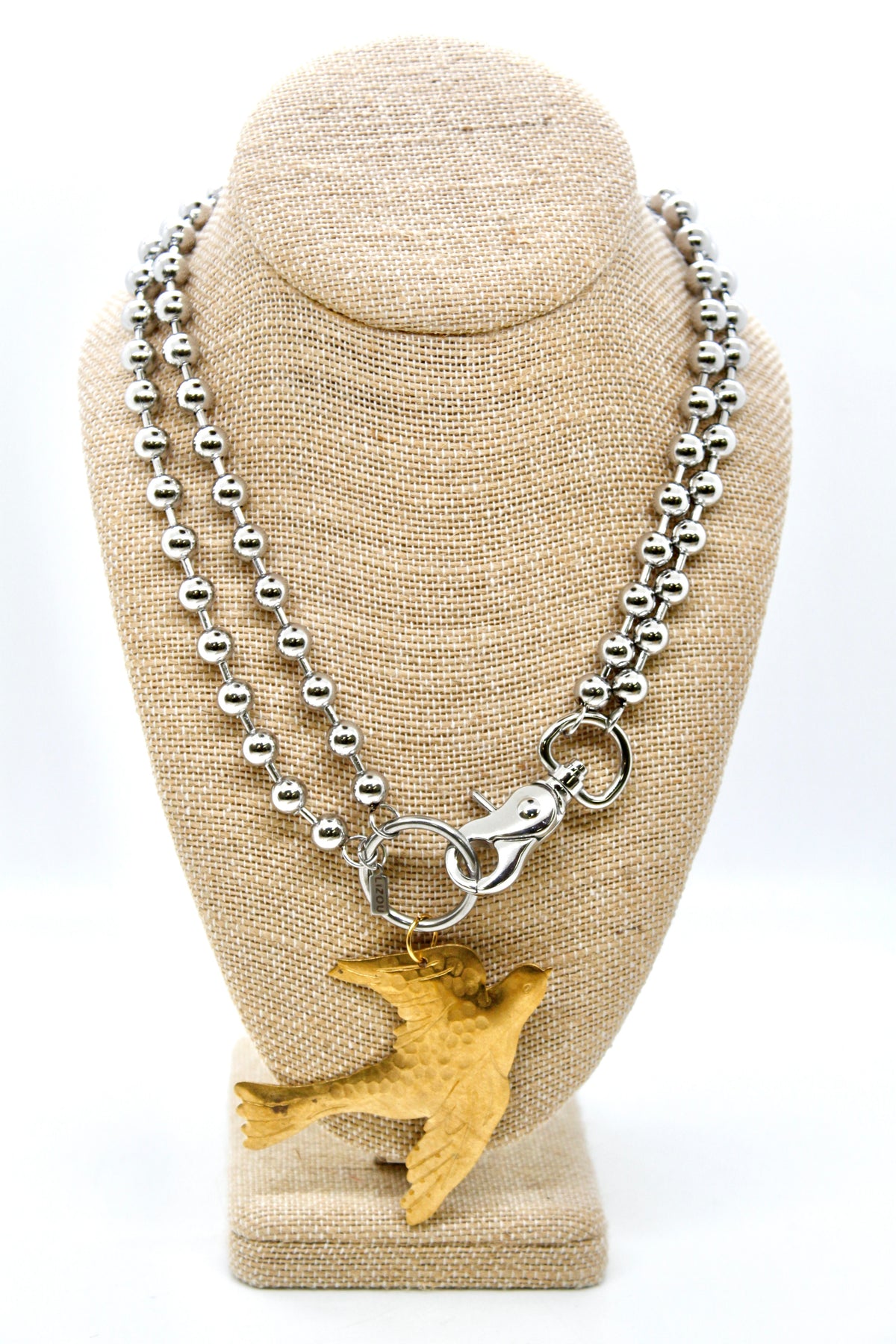 Flying Brass Bird Convertible Silver Chain Necklace