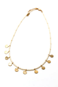 Colorful Seed Bead And Gold Fan Necklace - N3-157