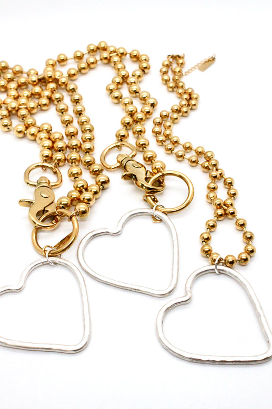 Silver Heart Outline Convertible Gold Chain Necklace