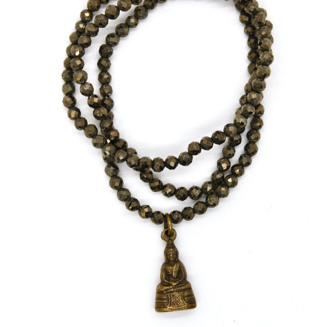 Pyrite Stretch Necklace with Small Buddha -Buddha Collection-