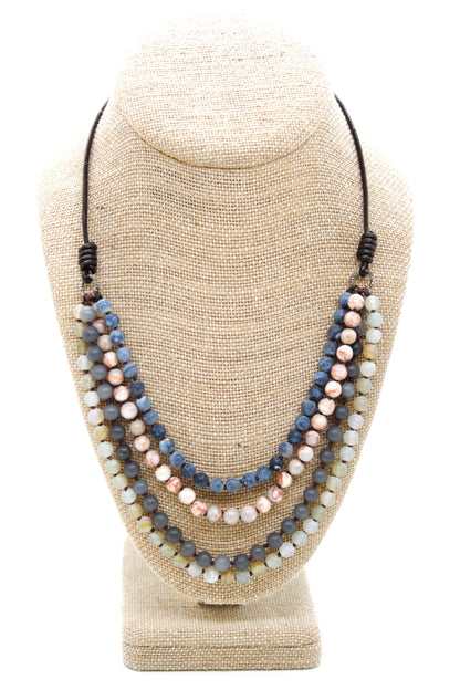 Semi Precious Stone Multi Strand Short Necklace - NLS-M10