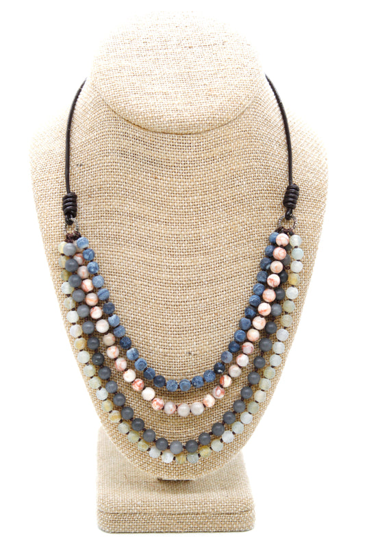 Semi Precious Stone Multi Strand Short Necklace - NLS-M10