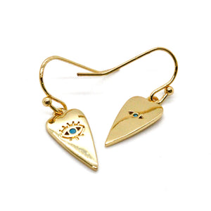 Small Gold Heart Evil Eye Earrings E4-225 -French Flair Collection-