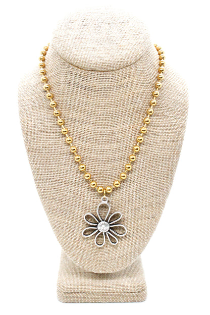 Open Daisy Outline Pendant Convertible Gold Chain Necklace